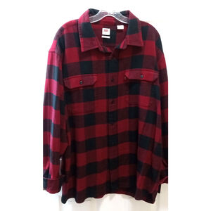 Levi's Worker Flannel Shirt Relaxed Fit Plaid Button Up Red Black Mens Sz XL NWT